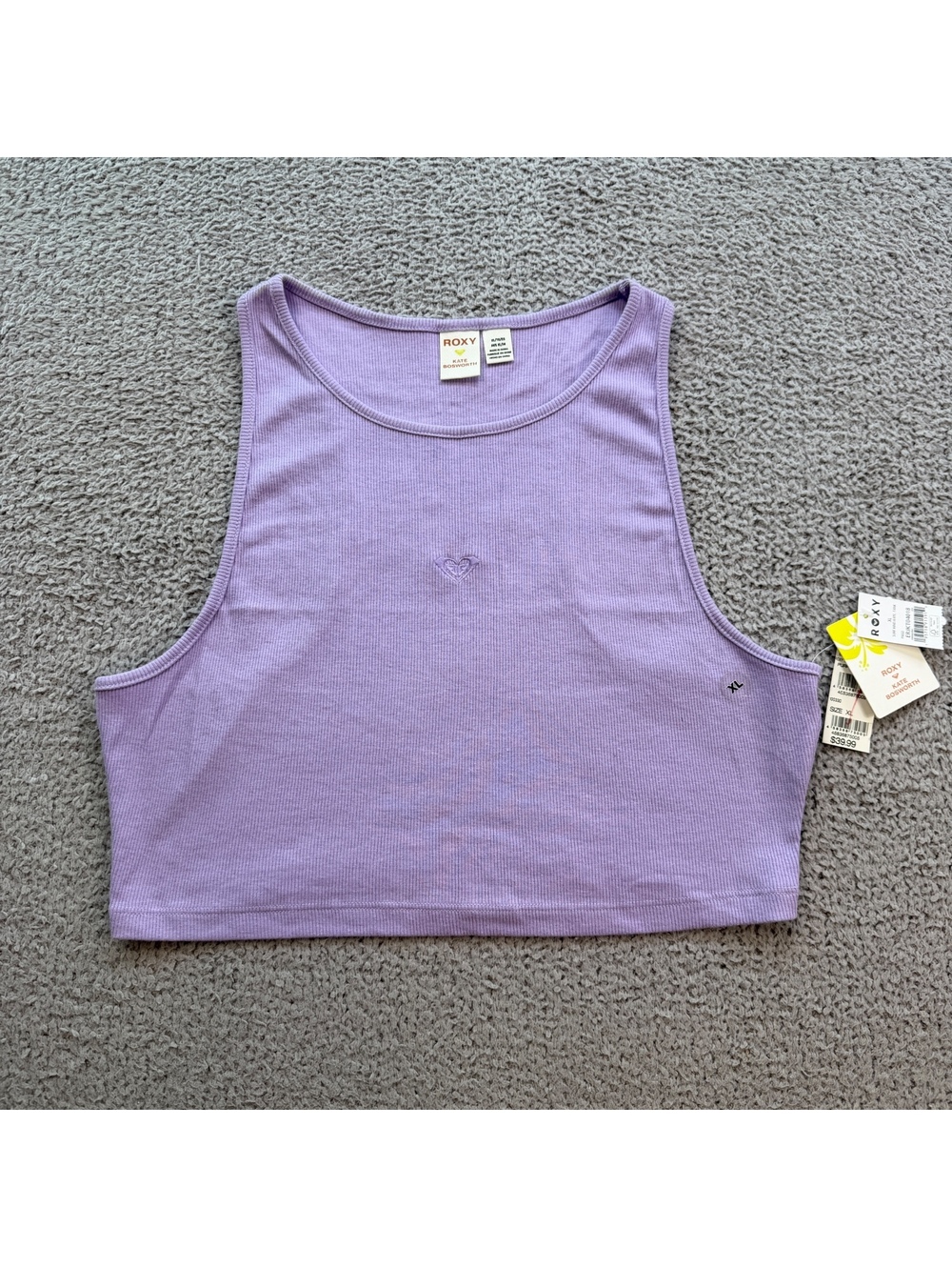 NWT Roxy x Kate Bosworth Surf.Kind.Kate Purple Ribbed Crop Tank Top XL